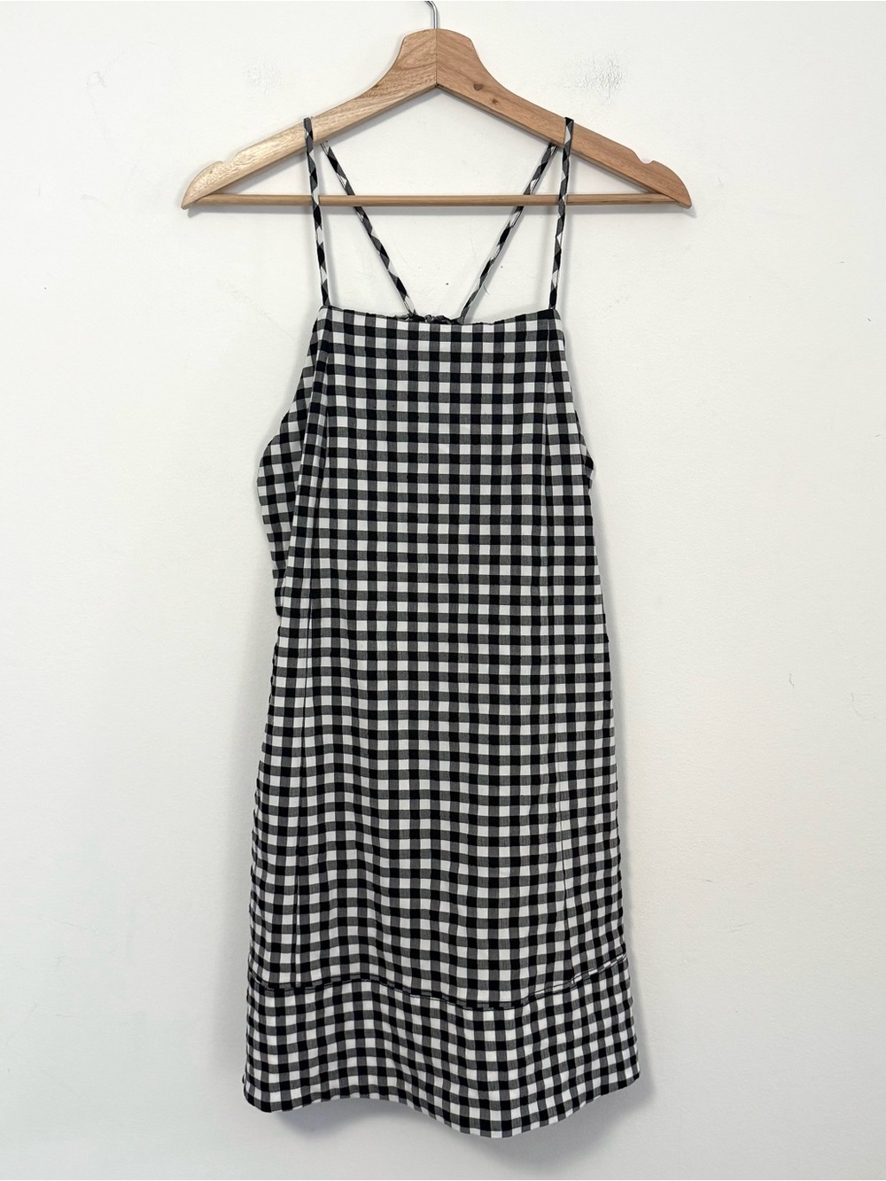 Anthropologie Black White Gingham Apron Style Mini Dress Open Back Size Small - Picture 3 of 6